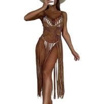 Beach Cover Up Women Sling Sleeveless Loose Fit Cutout Bikini Cover-up Dress Solid ruda