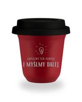 Kubek 150 ml czerwony  zapiszmy ten pomysł i myślmy dalej , z pokrywką czarną