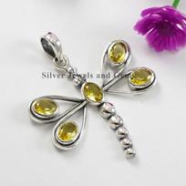 Natural Citrine Dragonfly Pendant, Anniversary Pendant, Handmade 925 Sterling Silver Oval Gemstone Pendant, Gift for her