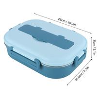 4-Compartment Portable Bento Box Includes Spoon & Chopsticks Food Storage Container  Work Use mėlyna