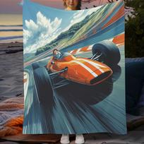 1pc Cozy Flannel Throw Blanket with Vibrant Orange Racing Car Design – Soft, Durable, Machine Washable for Home, Office, or Trav Size: 75*100cm, Weight: 230 GSM