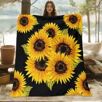 Vibrant Sunflower Print Throw Blanket Decor for Couch Home Gift Decorative Yellow Floral Pattern Fleece Living Room Cozy Accent Size: 75*100cm, Weight: 230 GSM