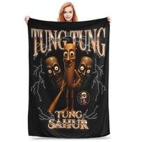 Flannel Throw Blanket Tung Tung Tung Sahur Italian Brainrot Warm Plush Blankets Soft Bedding for Bed Livingroom Home Travel Sofa Size: 75*100cm, Weight: 230 GSM