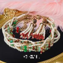 Medieval Exaggerated Retro Palace Pearl Agate Multi-layer Heavy Industry Twisted Chain Collarbone Necklace Tassel Red High 45cm black