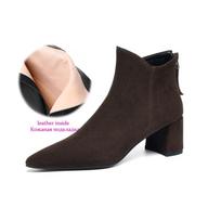 Krazing Pot Cow Suede Nubuck Pointed Toe Thick Heels Chelsea Boots Size 43 Zip Basic Clothing Women Ankle Boots 34