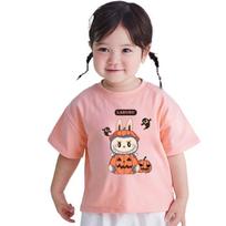 Labubu Cartoon Girl Short Sleeved T-shirt, Soft and Breathable Children's Round Neck T-shirt 110