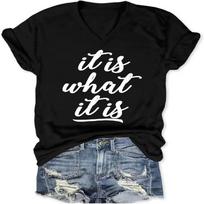DUDIHOHX It is What It is V Neck T-Shirt for Women Funny Sarcastic V Neckshirt Inspirational Sayings Short Sleeve Tees Tops S juoda