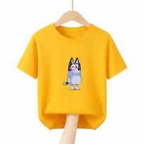 Kids Comfortable Yellow T-Shirt Bluey Theme 2026 Cotton Short Sleeve for Playtime and School 110