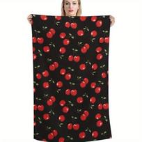 Cherry Print Quick Dry Microfiber Beach Towel, Lightweight for Surfing Swimming Yoga Summer W30*H60(CM) black