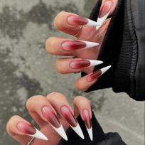 24pcs Manicure Long Almond False Nails Ballerina Red Flame Fake Nials Detachable Stiletto Press on Nails DIY