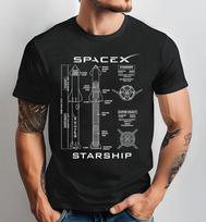 SpaceX Blueprint Unisex Rocket Lover Shirt Boca Chica Launch Site Raptor Engine Occupy Mars Space Fan Men Women All-Season S įvairiaspalvis