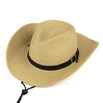 Straw cowboy hat  With Leather Belt Jazz Hats Panama Cap Summer Solid Adjustable Chin Strap Caps For Man And Women Kid 54 smėlis