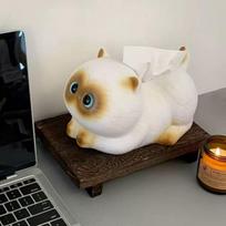 Creative Siamese Cat Tissue Box Cute Decorative Napkin Holder Non-Slip Desktop Organizer for Home Living Room Office Bathroom smėlis