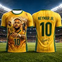 Neymar Jr #10 Brazil National Team Soccer Jersey T-Shirt, Men Women Yellow Green Short Sleeve Football Fan Streetwear Tee S