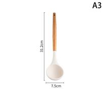 Wooden Handle Silica Gel Spatula High Temperature Pot Spatula Frying Spatula Soup Ladle Home Cooking Spoon Frying Spatula