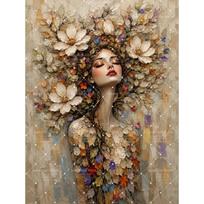 Mosaic Abstract Floral Woman Canvas Painting Wall Art Boho Woman With Flower Print Botanical Lady Tree Of Life Poster Home Deco 21X30CMNo Framed