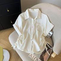 Printed women's shirt-fashionable button design-loose casual shirt L abrikosas