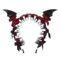 Bowknot Design Bat Ears Headband Ruffled Style Cosplay Hair Band Dark Lace Headband  For Cosplay