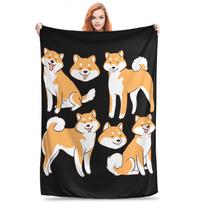 Flannel Throw Blanket Shiba Inu Lovely Cute Dogs In Cream Warm Plush Blankets Soft Bedspread for Living room Home Travel Sofa Size: 75*100cm, Weight: 230 GSM