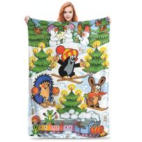 Flannel Throw Blanket The Little Mole Cartoon Friends Together Warm Plush Blankets Soft Bedspread for Bed Living room Home Sofa Size: 75*100cm, Weight: 230 GSM