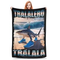 Flannel Throw Blanket Tung Tung Tung Sahur Italian Brainrot Warm Plush Blankets Soft Bedding for Bed Livingroom Home Travel Sofa Size: 75*100cm, Weight: 230 GSM
