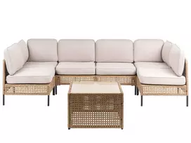 U formos lauko sofa 6 asmenims OMEGANA Šviesiai smėlio spalvos Technorattanas Modulinė