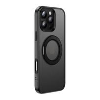 360° besisukantis laikiklis, magnetinis galinis dėklas, skirtas iPhone 16 15 Pro Max 14 Pro, minkštas kraštas, atsparus smūgiams, skaidrus matinis telefono dėklas iPhone 16 juoda