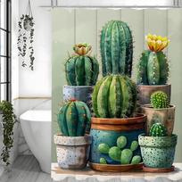 Waterproof Cactus Oasis Shower Curtain with Vibrant Green Succulents for a Desert Inspired Bathroom W90XH180cm