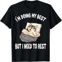 Siberian Husky Dog Pajamas Nightgown Sleeping Napping T-Shirt S juoda