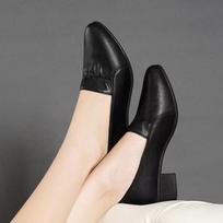 New Style Platform Women's Casual Versatile Low-cut Pointed-toe Leather Shoes for Single Shoes 35
