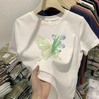 Women's Summer Butterfly Tulip Print Short Sleeve T Shirt Casual  Top S balta