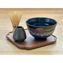 Matcha Bowl Black and Red Fuji L211 3-Piece Set, Design, juoda
