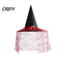 Halloween Performance Costume Steeple Witch Hat, with Lace Edge, Lightweight Holiday Photo Prop Breathable Pointed Headwear, for Cosplay Party raudona