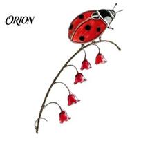 Outdoor Garden Ornaments Iridescent Dragonfly/Butterfly/Ladybug/Bee/Snail Stake, Lily of The Valley Metal Yard Art for Ladybug Mom Mother's Day Ideal Ladybug