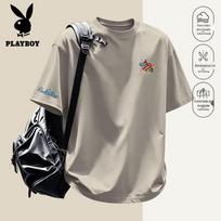 PLAYBOY Men's Pure Cotton Loose Fit Short Sleeve T-Shirt 2XL gray