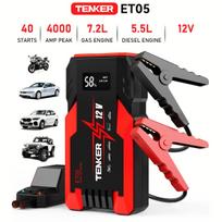 Portable Car Battery Jump Starter 4000A For Cars SUVs Pick-Up Motorcycles Emergency Use, 12V Battery Jump Starter Box With Power Bank And LED Black Red