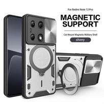 Funda For Xiaomi Poco M6 Pro 4G Case Armor Slide Camera Protector Cover For PocoM6Pro Poko Little M 6 Pro M6Pro Ring Stand Coque For Poco M6 Pro(4G) sidabras