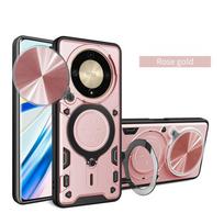 Armor Funda For Honor Magic6 Lite Slide Camera Protection Phone Case For Honor Magic 6 Lite Light Magic6Lite 5G Ring Stand Cover For Magic 6 Lite rožinio aukso spalvos