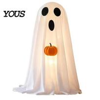 Porch Terrace Party Supplies Halloween Ghost Decoration, Light-Up White with Pumpkin, Indoor Yard Festival Decorations Cute Standing Tabletop for Home A oranžinė