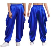 Boys Halloween Theme Party Arab Prince Cosplay Costume Satin Dhoti Pants Elastic Waistband Loose Baggy Trousers Raves Party 6 mėlyna