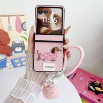 Cartoon Sausage Dog PU Leather Phone Case for Motorola Razr 70+ 60 50 Razr 70 60 50 Ultra Wrist Strap Hinge Protection Cover Motorola Razr 70