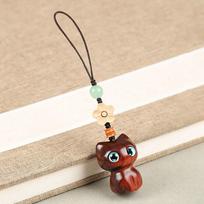 Phone Pendent Hand-woven Mobile Phone Ring Key Chain Strap Sandalwood Key Chain Lucky Cat Pendant Rosewood Phone Chain