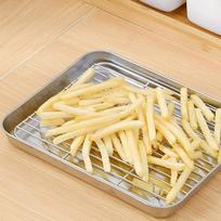 Rustless Steel Steaming Tray Square Flat Bake Dish Easy To Rinse Food Plate  Cooking 26.5*20.5*2.8cm