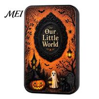 Festive Halloween Keepsake DIY Mini Photo Frames Silhouette Tin Box, Miniature Small Storage Picture Display Container for Party Home Decor oranžinė