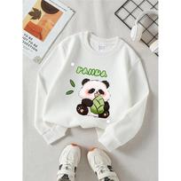 European sizes Kids' Round-Neck Hoodie | Panda Eating Bamboo Rayon Leaf, Green Background,  , Sportswear and Casual Wear 110 balta