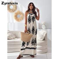 New Positioning Flower Print Strappy Dress S abrikosas
