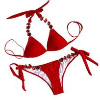 2 vnt / rinkinys, padalintas bikini cirkonio metalo grandinėlė grynos spalvos seksualus reguliuojamas maudymosi kostiumėlis plaukimui M raudona
