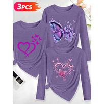 Lele Orientation Three-piece women's long-sleeve set Purple-pink gradient butterfly entwined with a heart, gentle, sweet, and cool vintage print S