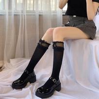 Lace Lolita Socks High Tube Thigh Knee Socks Black White Female Long Tube Bowknot Lace Japanese Style Ultra-Thin Stockings One Size