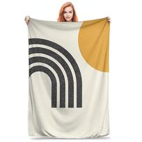 Mid century modern gold Sun and Rainbow Blankets Flannel Sofa Throw Blanket for Couch Bedding Office Throws Bedspread Quilt Size: 75*100cm, Weight: 230 GSM